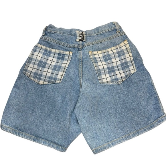 Vintage Y2K Switch USA Plaid Patchwork High-Rise Jean Shorts Size 3 (0/1) - Picture 2 of 7